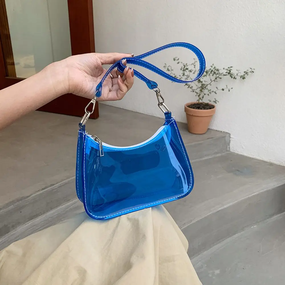 Summer Waterproof Women Fluorescent Clear Jelly Tote Bag Candy Color Clear Armpit Shoulder Bag