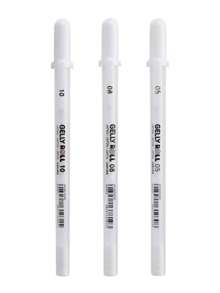 Sakura Gelly Roll Gel Pen White Color 0.5mm 0.8mm 1.0mm High Light Marke Pen Black Cardboard Art Painting Pen White Line Pens