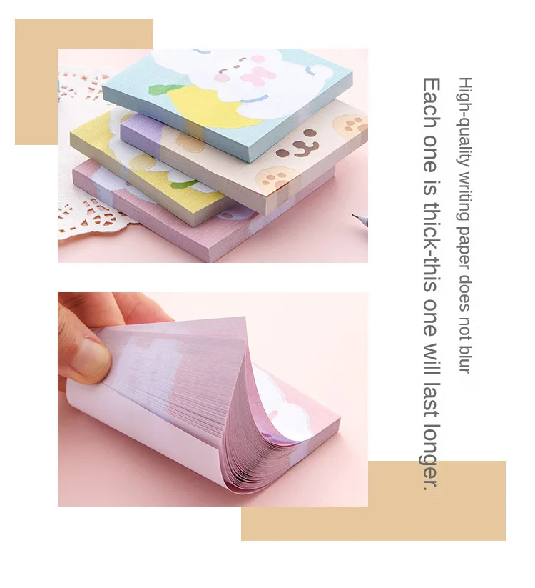 80 Sheet Kawaii Cartoon Oil Painting Sticky Notes Cute Animal Rabbit Puppy Bear Memo Pad Cute Decoration Stationery Note Book