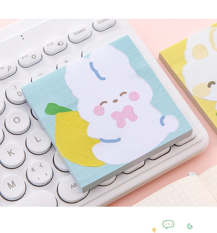 80 Sheet Kawaii Cartoon Oil Painting Sticky Notes Cute Animal Rabbit Puppy Bear Memo Pad Cute Decoration Stationery Note Book