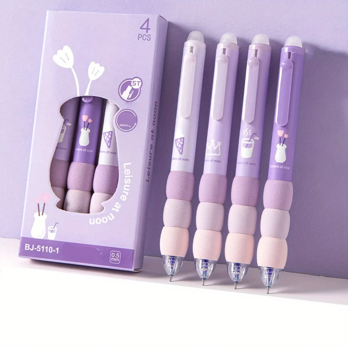 4PCS set Soft Cloud Grip Erasable Press Gel Pen ST Tip Quick Drying Ballpoint Pen Student 0.5mm Black Ink Office Accessories