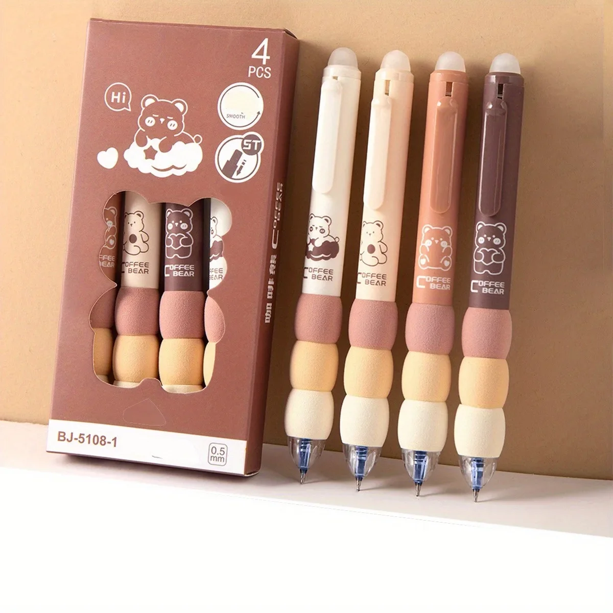 4PCS set Soft Cloud Grip Erasable Press Gel Pen ST Tip Quick Drying Ballpoint Pen Student 0.5mm Black Ink Office Accessories