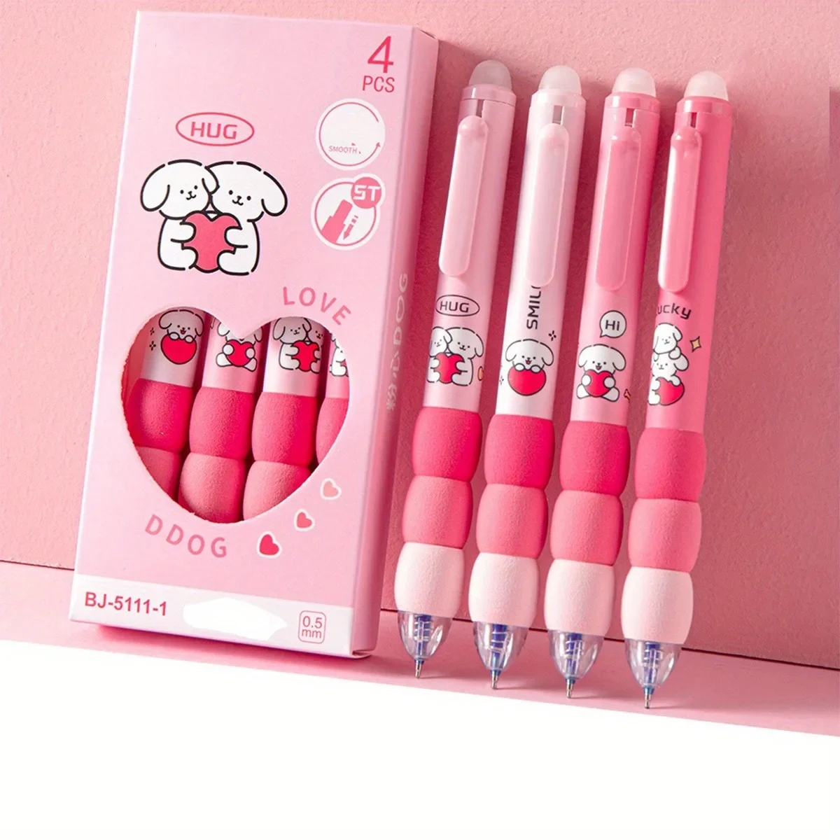 4PCS set Soft Cloud Grip Erasable Press Gel Pen ST Tip Quick Drying Ballpoint Pen Student 0.5mm Black Ink Office Accessories