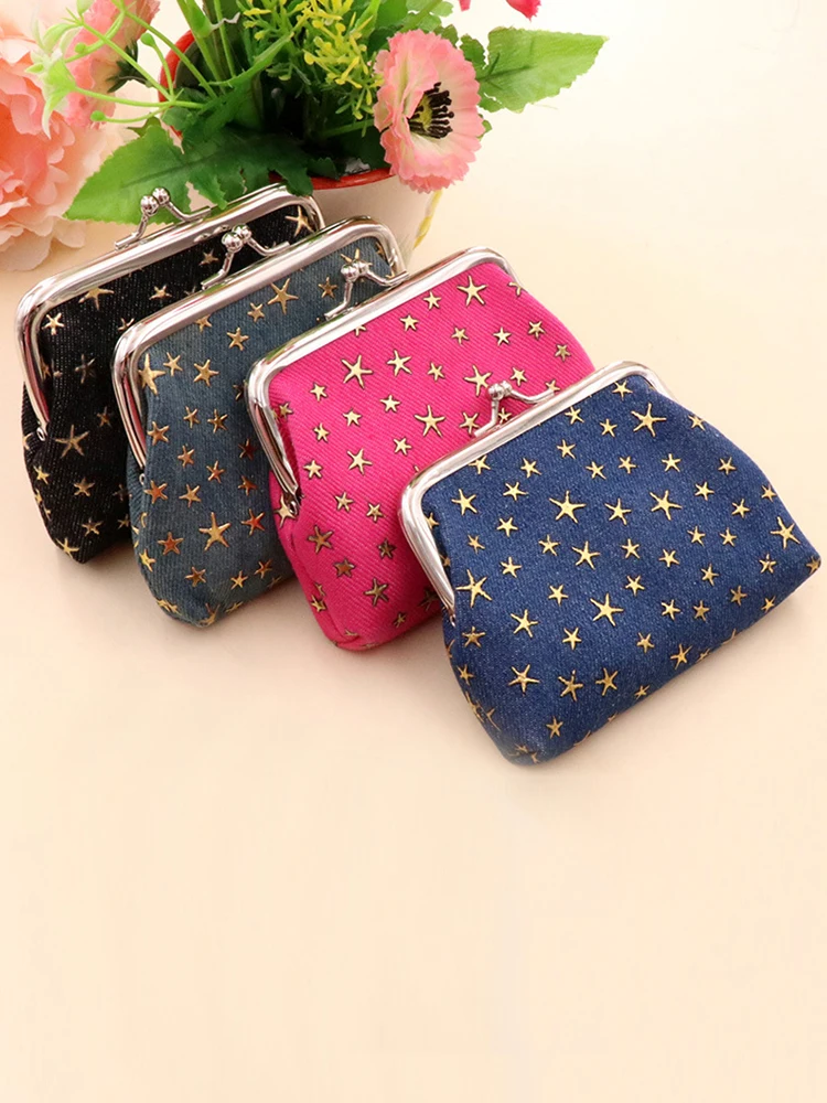 Elegant Vintage-Style Coin Purse, Kiss Lock Clip Women's Star Print Organizer Small Purse Card Organizer Bag