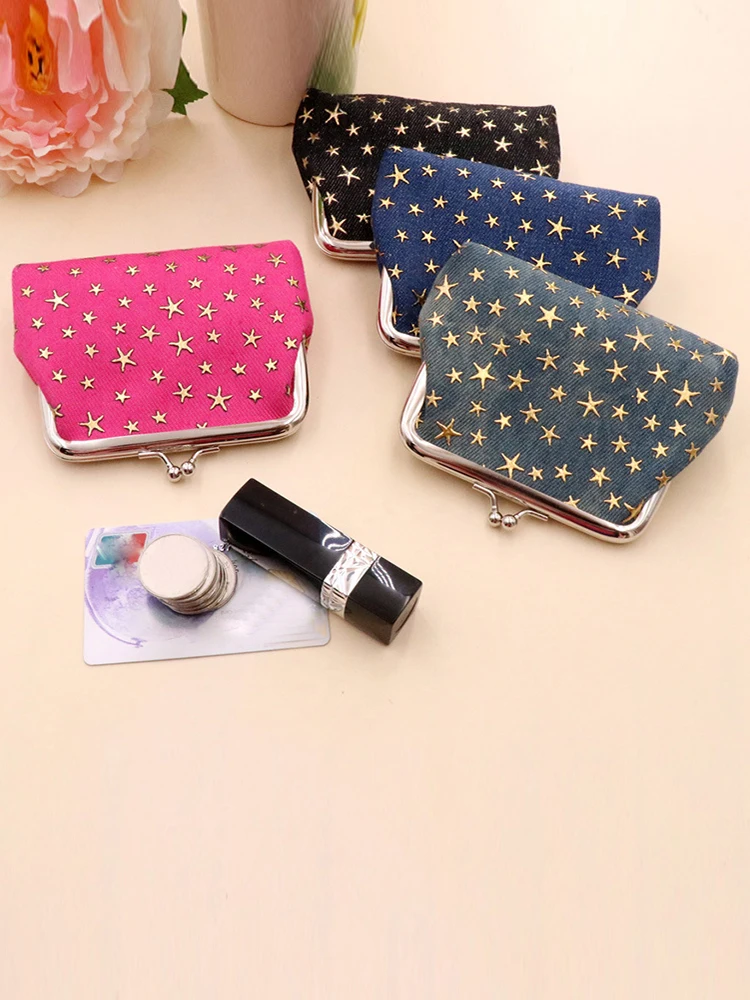 Elegant Vintage-Style Coin Purse, Kiss Lock Clip Women's Star Print Organizer Small Purse Card Organizer Bag
