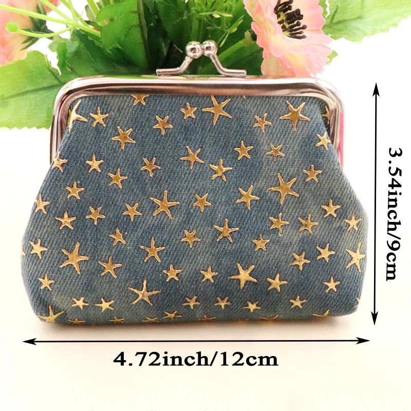 Elegant Vintage-Style Coin Purse, Kiss Lock Clip Women's Star Print Organizer Small Purse Card Organizer Bag