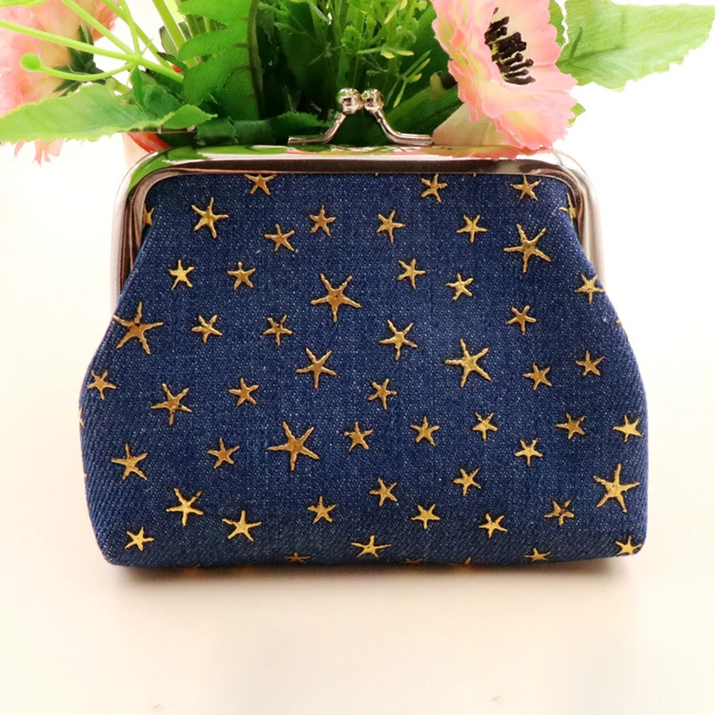 Elegant Vintage-Style Coin Purse, Kiss Lock Clip Women's Star Print Organizer Small Purse Card Organizer Bag