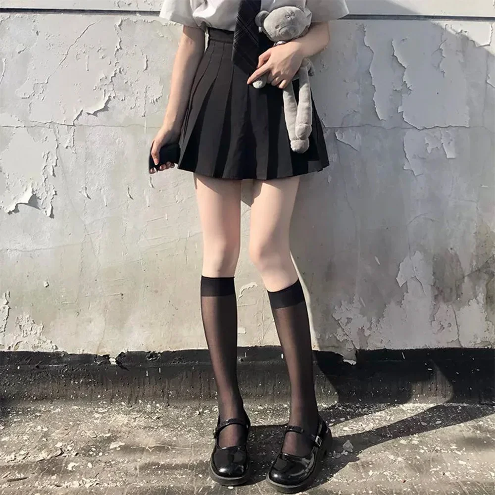 Women Silk Thin Knee Socks Transparent Elastic Ladies Spring Summer Stockings Girls Breathable Lolita JK Cute Nylon Long Socks