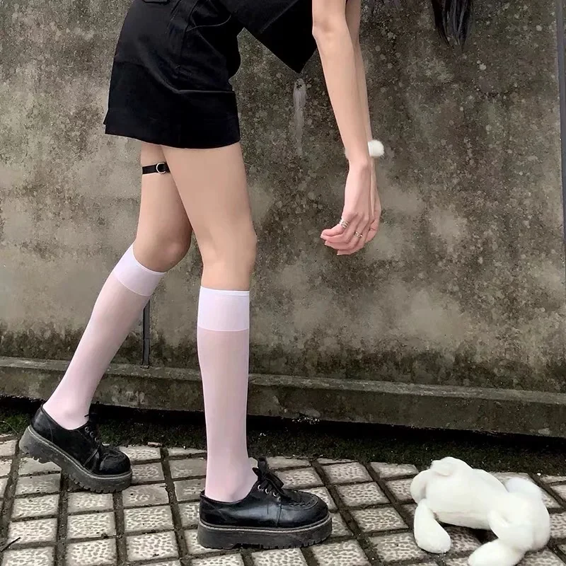 Women Silk Thin Knee Socks Transparent Elastic Ladies Spring Summer Stockings Girls Breathable Lolita JK Cute Nylon Long Socks