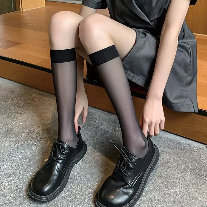 Women Silk Thin Knee Socks Transparent Elastic Ladies Spring Summer Stockings Girls Breathable Lolita JK Cute Nylon Long Socks