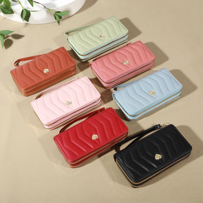 Chic Faux Leather Wallet - Double Zipper Security - Coin Purse & Card Slots - Fashionable Wristband Clutch for Everyday