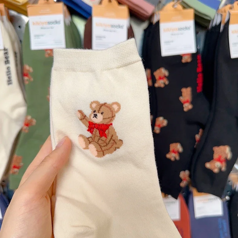 Good Quality Cartoon Elegant Lady Bear Women's Cute Socks Cotton Harajuku Style Woman Novelty Breathable Sox Christmas Gifts
