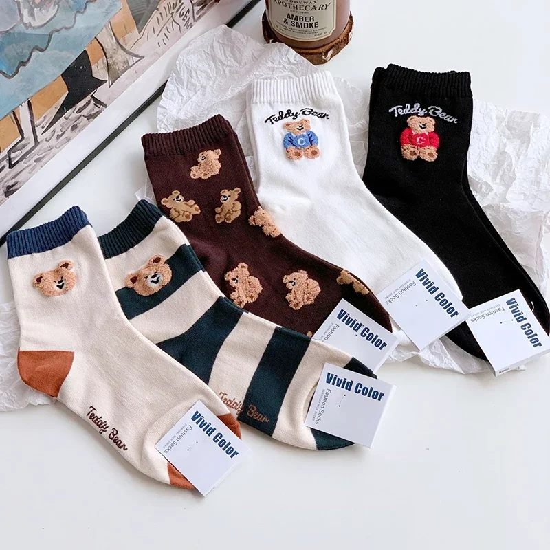 Good Quality Cartoon Elegant Lady Bear Women's Cute Socks Cotton Harajuku Style Woman Novelty Breathable Sox Christmas Gifts