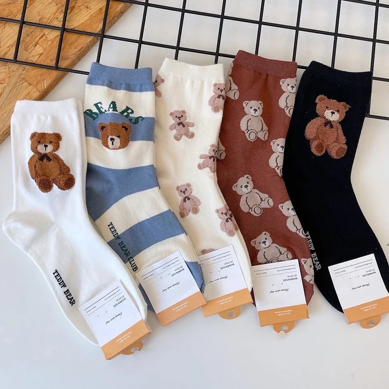 Good Quality Cartoon Elegant Lady Bear Women's Cute Socks Cotton Harajuku Style Woman Novelty Breathable Sox Christmas Gifts
