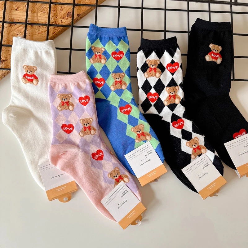 Good Quality Cartoon Elegant Lady Bear Women's Cute Socks Cotton Harajuku Style Woman Novelty Breathable Sox Christmas Gifts