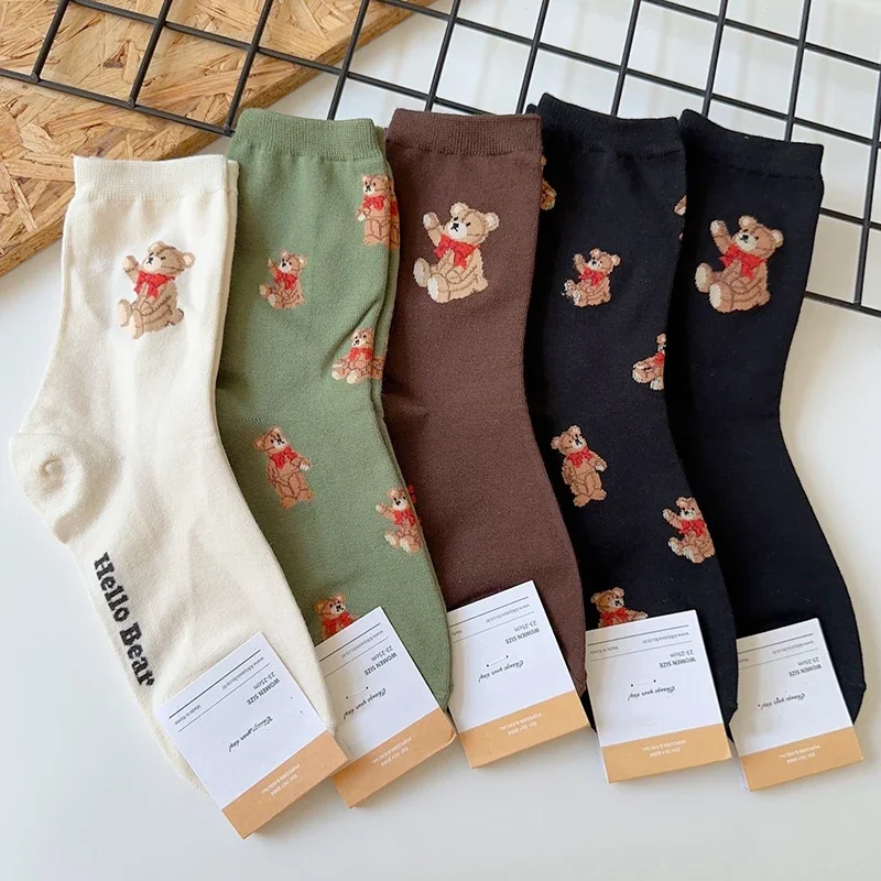 Good Quality Cartoon Elegant Lady Bear Women's Cute Socks Cotton Harajuku Style Woman Novelty Breathable Sox Christmas Gifts
