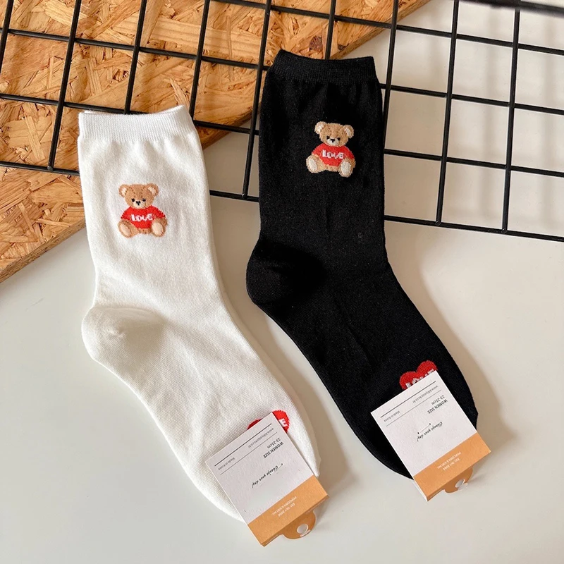 Good Quality Cartoon Elegant Lady Bear Women's Cute Socks Cotton Harajuku Style Woman Novelty Breathable Sox Christmas Gifts