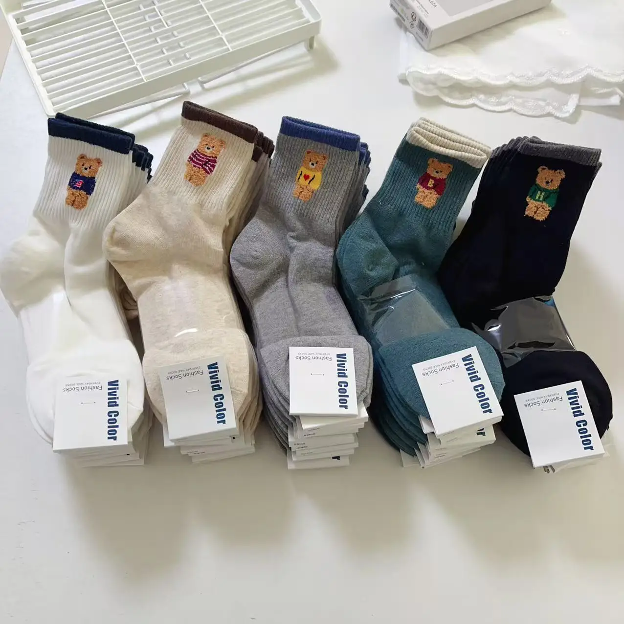 Good Quality Cartoon Elegant Lady Bear Women's Cute Socks Cotton Harajuku Style Woman Novelty Breathable Sox Christmas Gifts