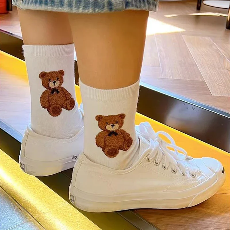 Good Quality Cartoon Elegant Lady Bear Women's Cute Socks Cotton Harajuku Style Woman Novelty Breathable Sox Christmas Gifts