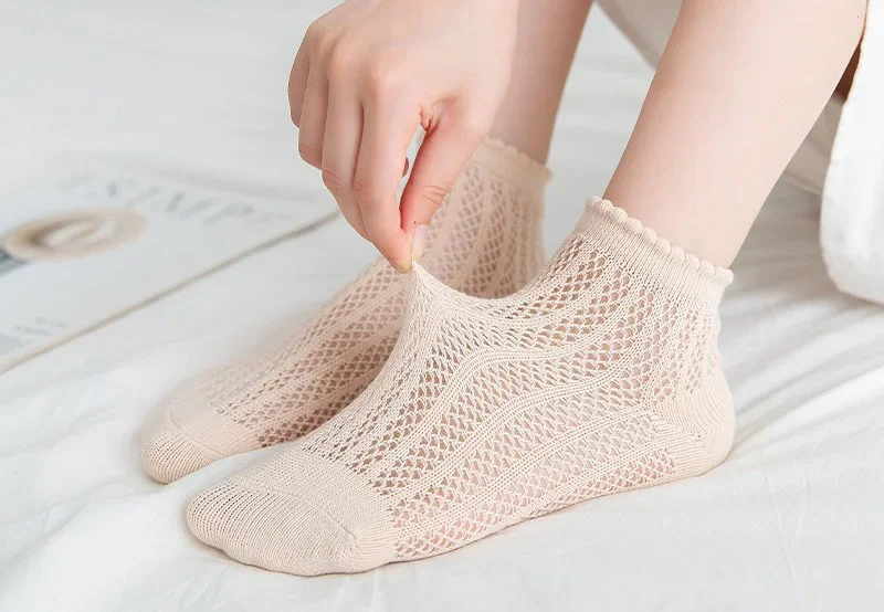 5 Pairs Women Cotton Short Socks Summer Thin Mesh Low Cut Soft Breathable Solid Color No Show High Quality Female Ankle Socks