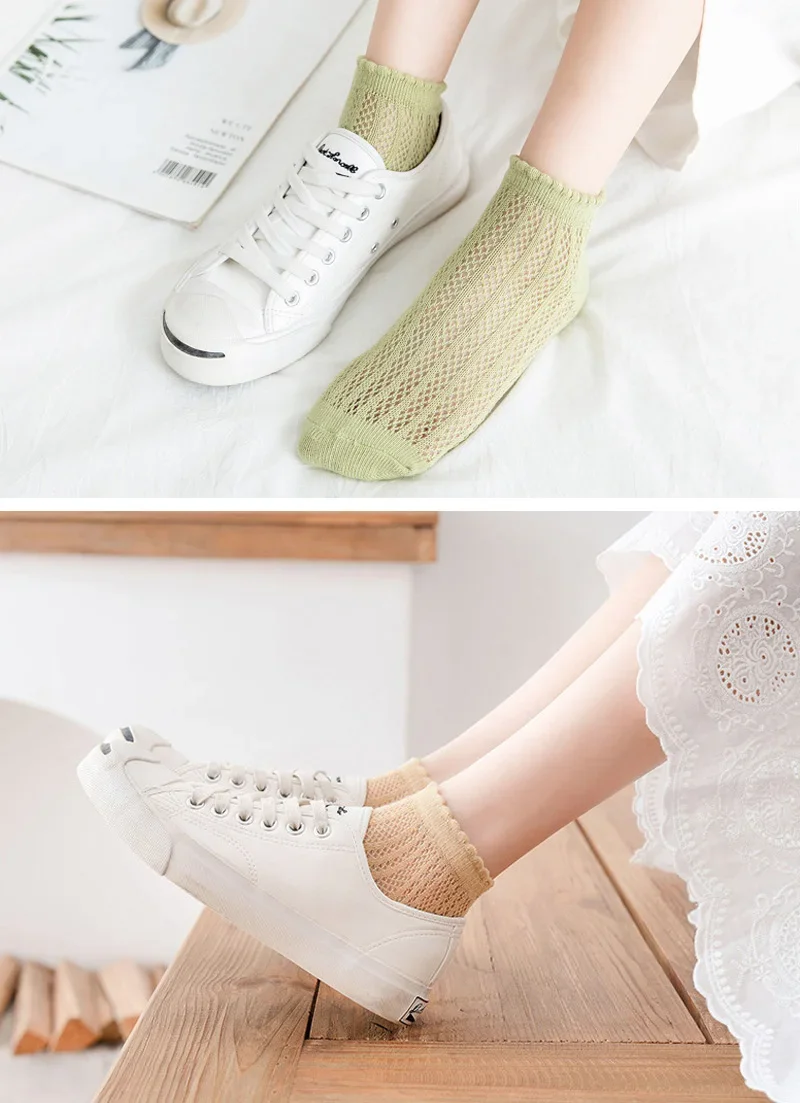 5 Pairs Women Cotton Short Socks Summer Thin Mesh Low Cut Soft Breathable Solid Color No Show High Quality Female Ankle Socks