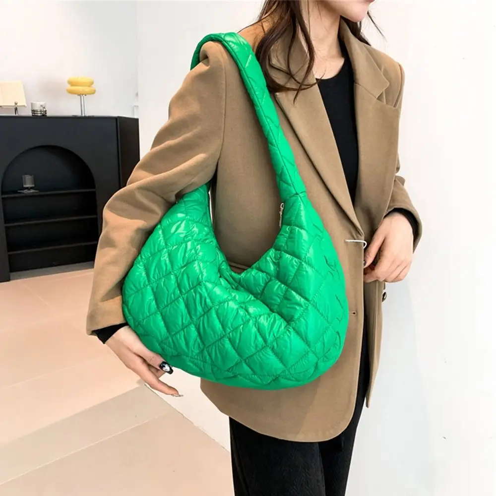 Fashion Women Large Capacity Quilted Tote Bags Down Cotton Padded Shoulder Bags Girls Underarm Bags Puffy Handbags