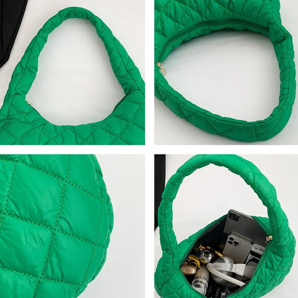 Fashion Women Large Capacity Quilted Tote Bags Down Cotton Padded Shoulder Bags Girls Underarm Bags Puffy Handbags