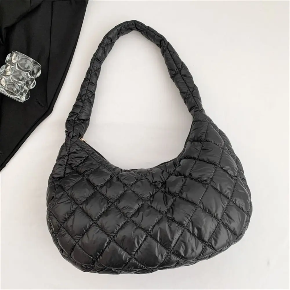 Fashion Women Large Capacity Quilted Tote Bags Down Cotton Padded Shoulder Bags Girls Underarm Bags Puffy Handbags