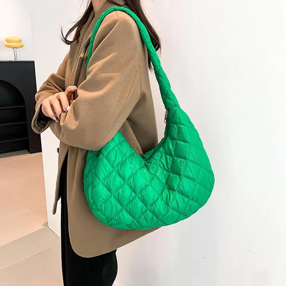 Fashion Women Large Capacity Quilted Tote Bags Down Cotton Padded Shoulder Bags Girls Underarm Bags Puffy Handbags