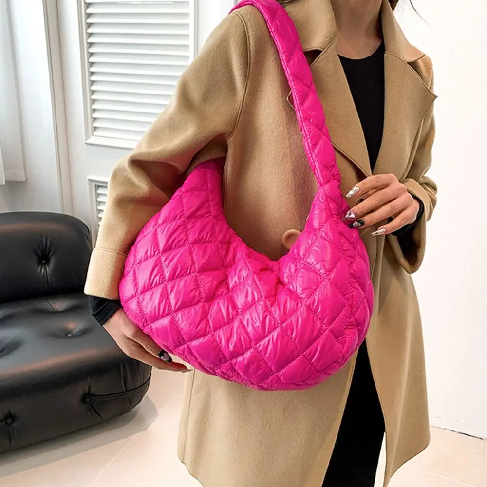 Fashion Women Large Capacity Quilted Tote Bags Down Cotton Padded Shoulder Bags Girls Underarm Bags Puffy Handbags