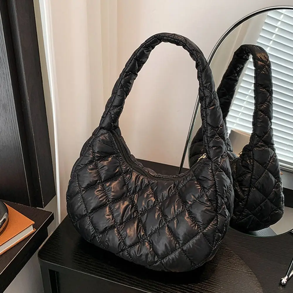 Fashion Women Large Capacity Quilted Tote Bags Down Cotton Padded Shoulder Bags Girls Underarm Bags Puffy Handbags