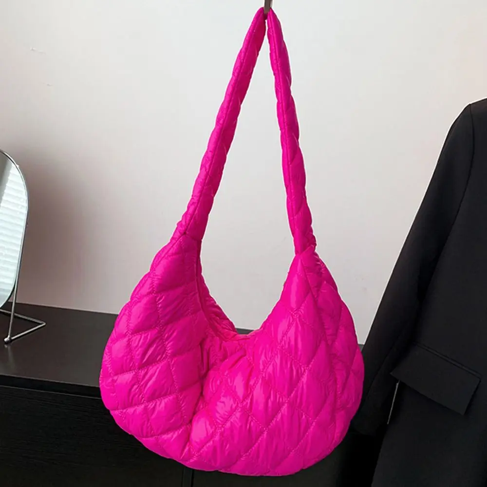 Fashion Women Large Capacity Quilted Tote Bags Down Cotton Padded Shoulder Bags Girls Underarm Bags Puffy Handbags
