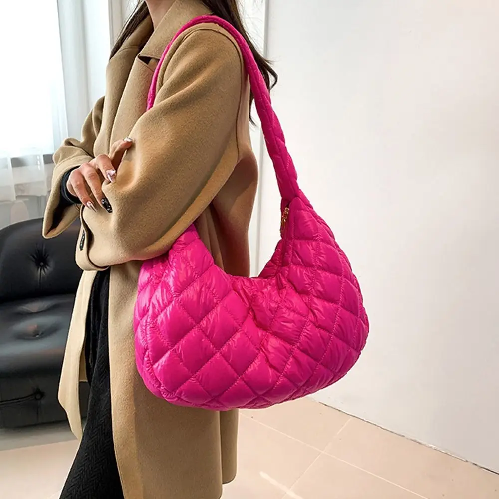 Fashion Women Large Capacity Quilted Tote Bags Down Cotton Padded Shoulder Bags Girls Underarm Bags Puffy Handbags