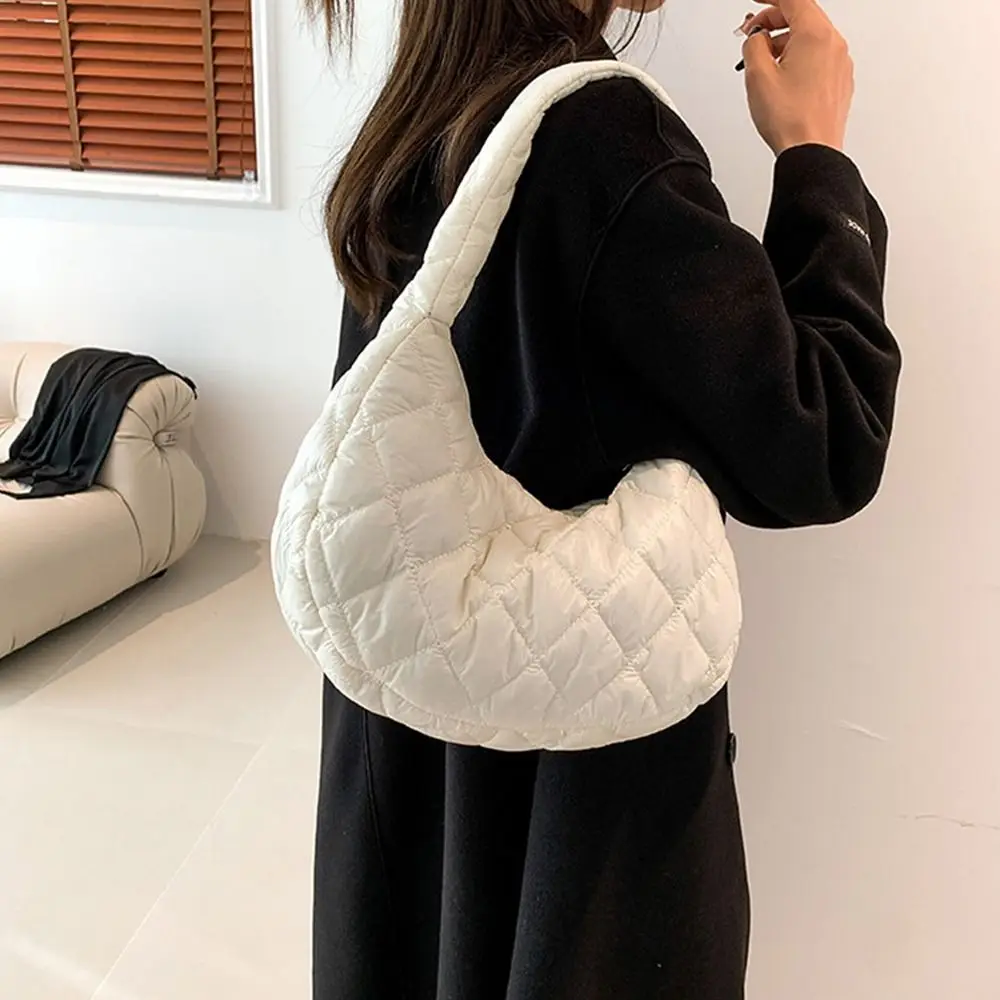 Fashion Women Large Capacity Quilted Tote Bags Down Cotton Padded Shoulder Bags Girls Underarm Bags Puffy Handbags