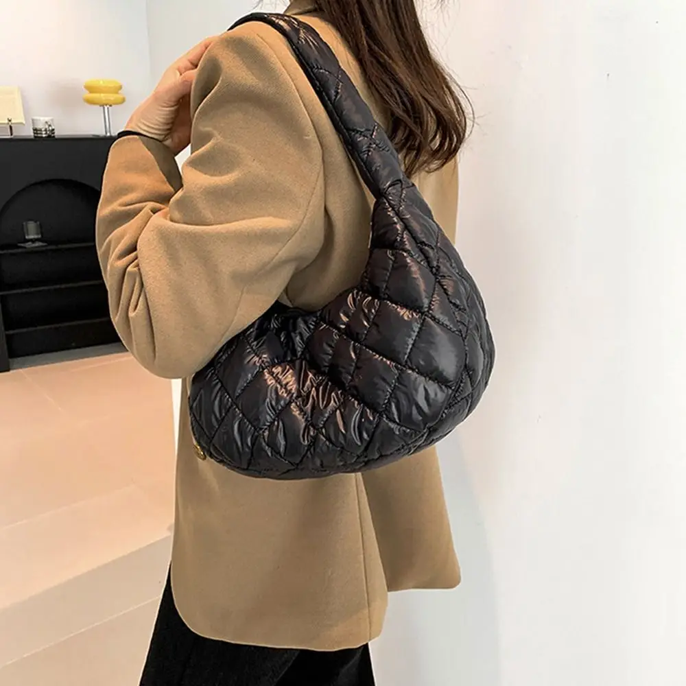 Fashion Women Large Capacity Quilted Tote Bags Down Cotton Padded Shoulder Bags Girls Underarm Bags Puffy Handbags