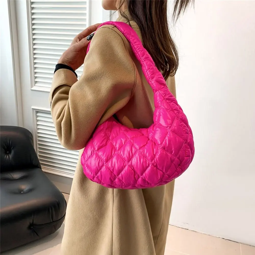 Fashion Women Large Capacity Quilted Tote Bags Down Cotton Padded Shoulder Bags Girls Underarm Bags Puffy Handbags