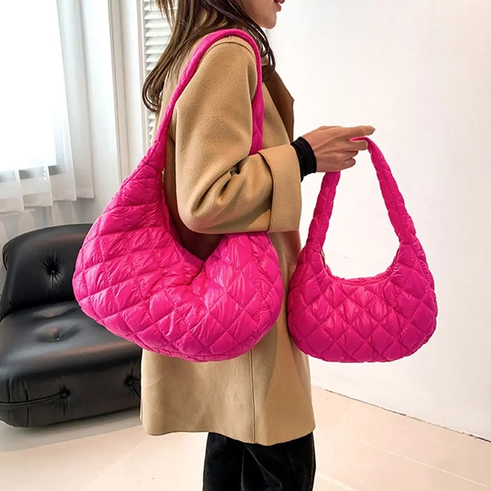 Fashion Women Large Capacity Quilted Tote Bags Down Cotton Padded Shoulder Bags Girls Underarm Bags Puffy Handbags