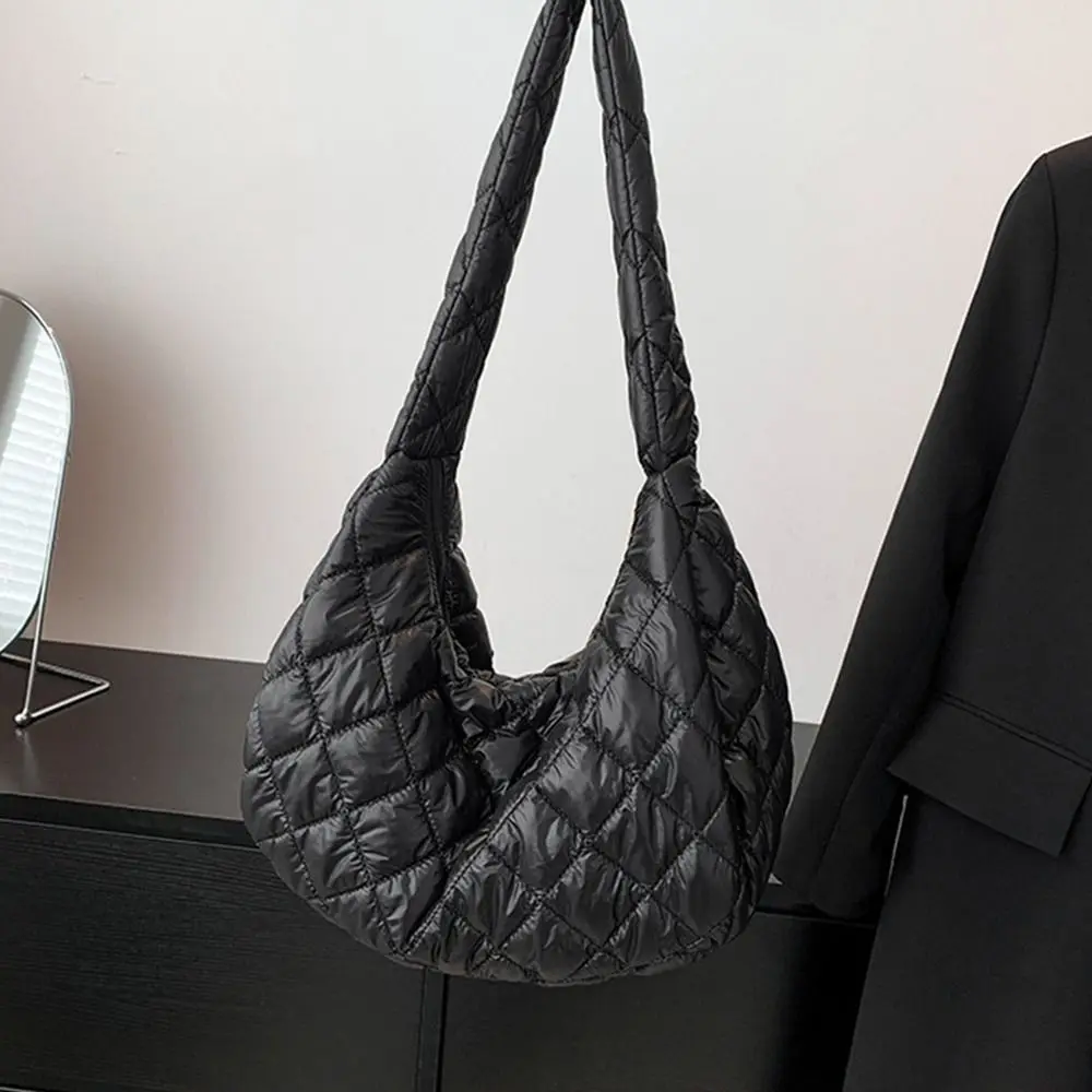 Fashion Women Large Capacity Quilted Tote Bags Down Cotton Padded Shoulder Bags Girls Underarm Bags Puffy Handbags