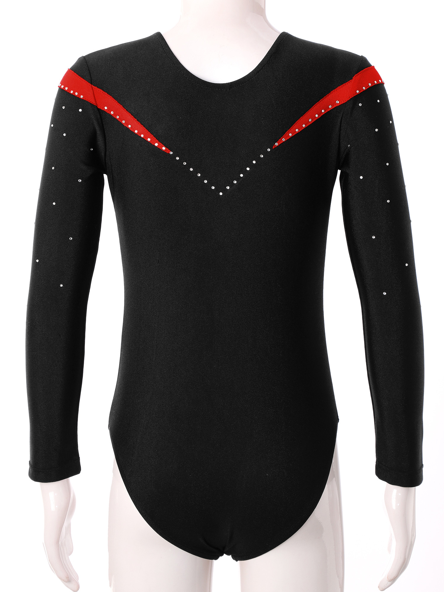 Children Gymnastics Ballet Dance Leotard Set Shiny Rhinestone Long Sleeve Jumpsuit with Shorts Outfits for Girls Sport Dance