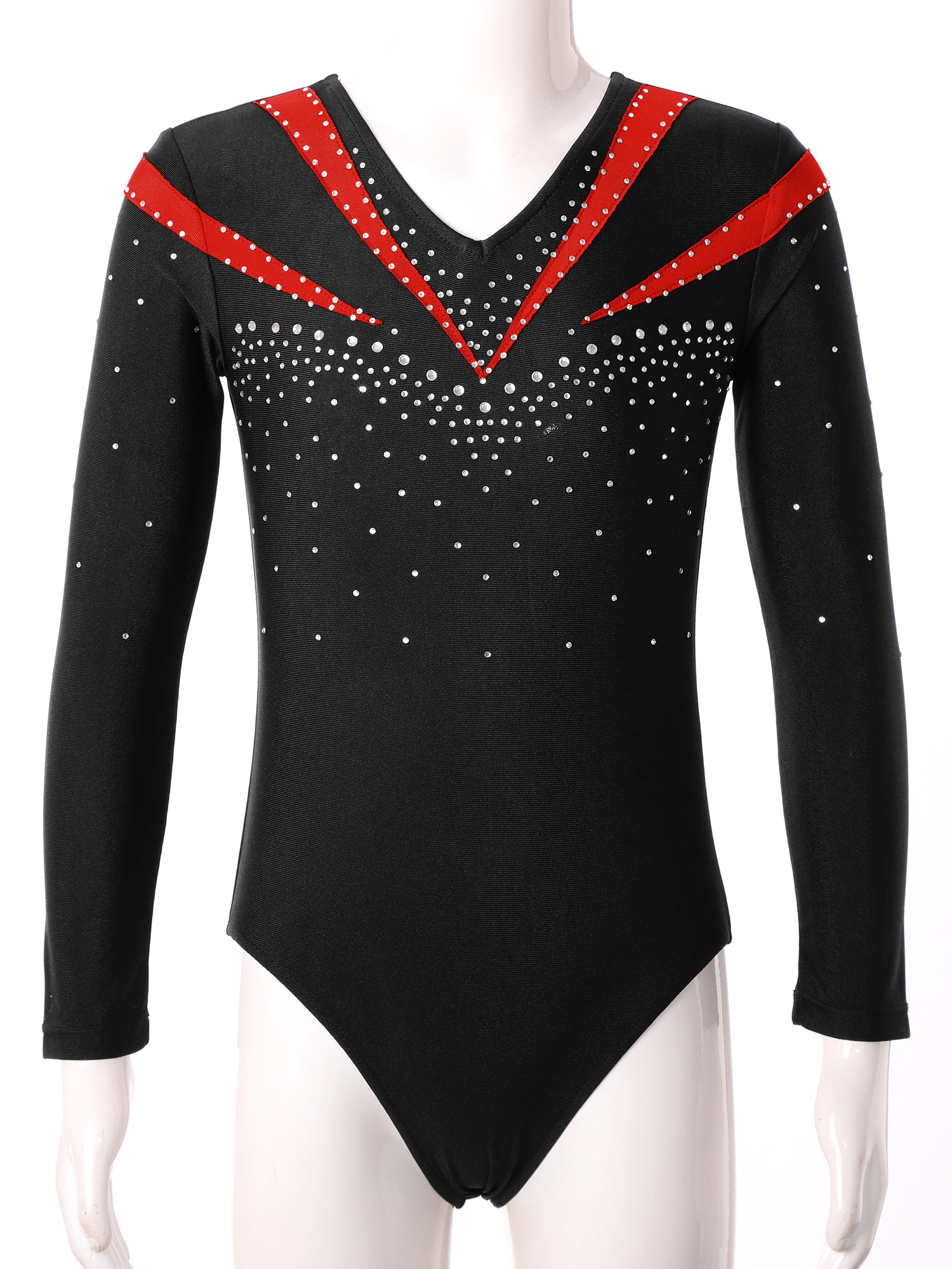Children Gymnastics Ballet Dance Leotard Set Shiny Rhinestone Long Sleeve Jumpsuit with Shorts Outfits for Girls Sport Dance
