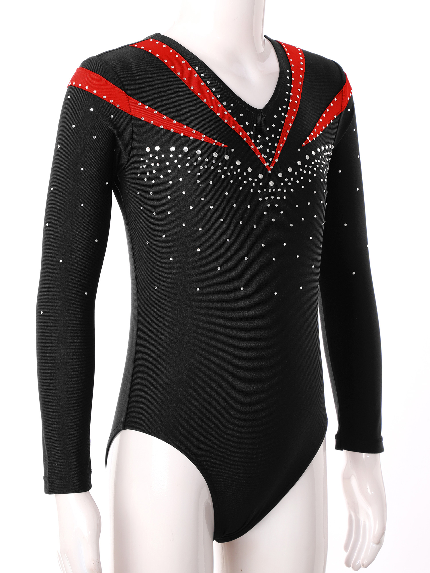 Children Gymnastics Ballet Dance Leotard Set Shiny Rhinestone Long Sleeve Jumpsuit with Shorts Outfits for Girls Sport Dance
