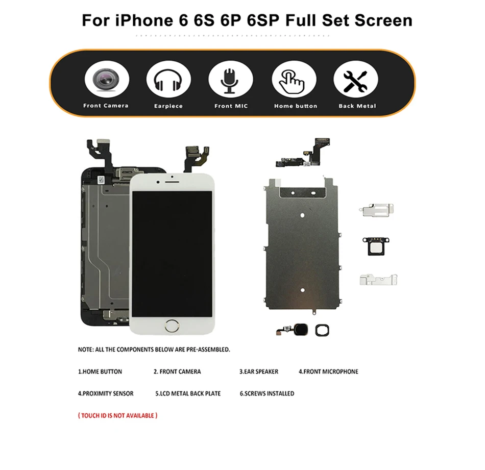 AAA LCD For iPhone 6 6S Plus 6P 6SP Display Full Set Assembly Replacement Kit Complete with Home Button Front Camera Ear Speaker
