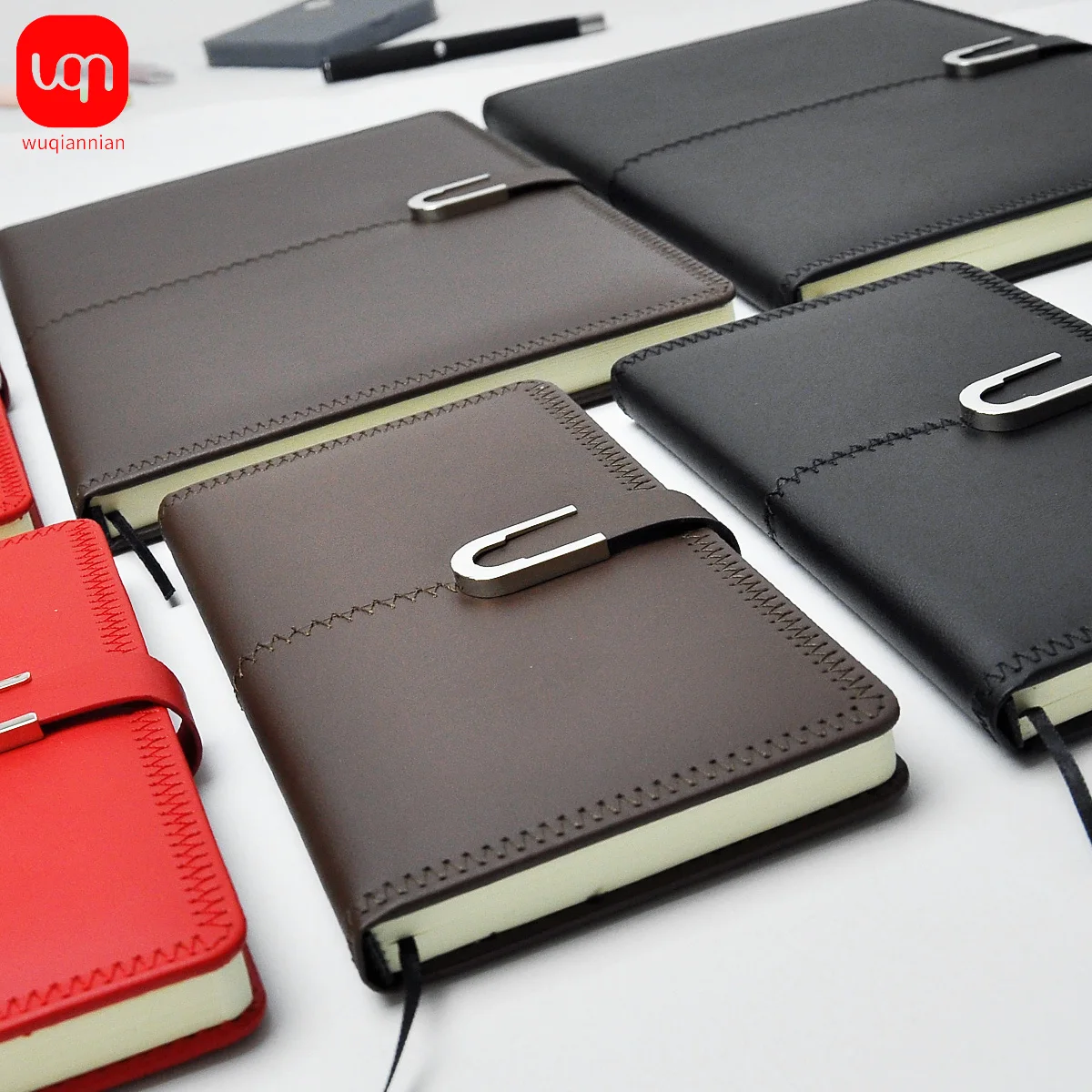 WQN-A6/B5 Leather Business Notebook, 3 Colors, 108 Pages, Diary Agenda, Organized Student Stationery
