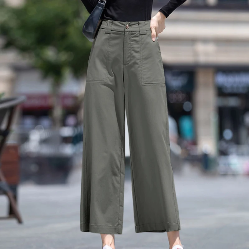 ZANZEA Women Straight Long Pants Casual Loose Wide Leg Trousers 2024 Summer High Waist Pantalons Holiday Solid Pockets Pants