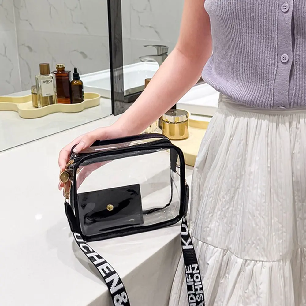 Transparent Crossbody Bag for Women Candy Color Letter Fashion Shoulder Bag PVC Transparent Jelly Bag Small Square Bag