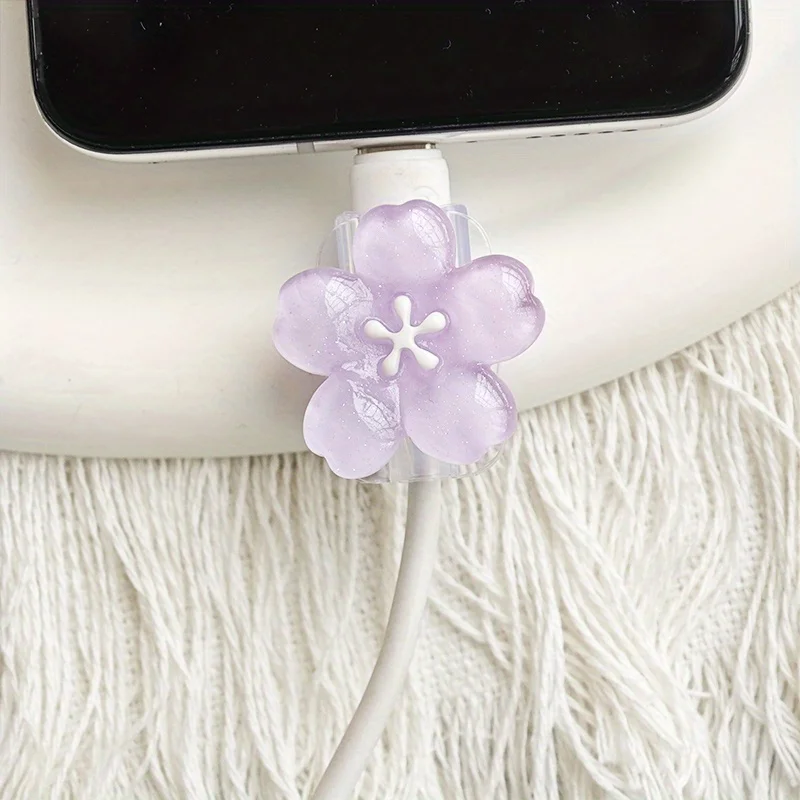 2pcs Cherry Blossom Cable Protector Cord Saver Sleeve Data Line Protection Kit For iPhone/Type-C Charging Interface