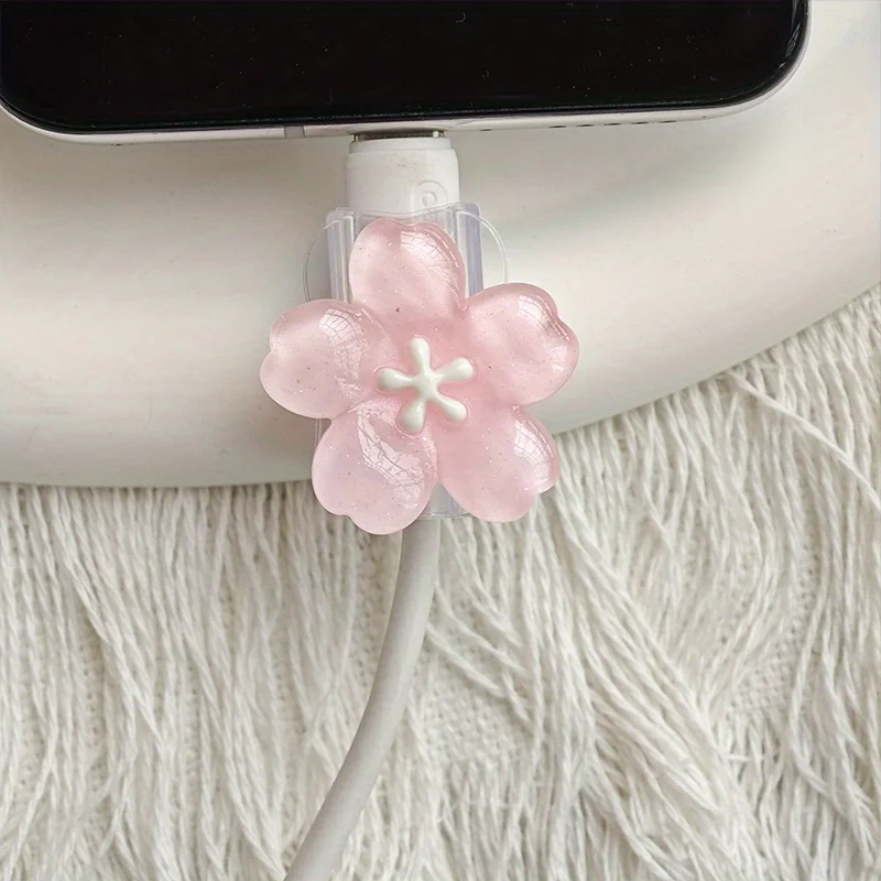 2pcs Cherry Blossom Cable Protector Cord Saver Sleeve Data Line Protection Kit For iPhone/Type-C Charging Interface