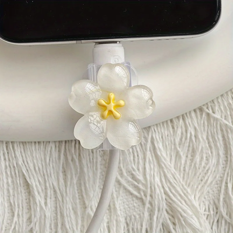 2pcs Cherry Blossom Cable Protector Cord Saver Sleeve Data Line Protection Kit For iPhone/Type-C Charging Interface