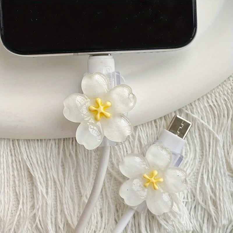 2pcs Cherry Blossom Cable Protector Cord Saver Sleeve Data Line Protection Kit For iPhone/Type-C Charging Interface