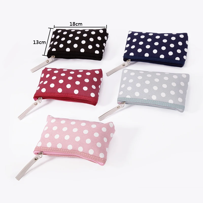 Classic Hot Selling Polka Dot Fabric Makeup Bags Waterproof Portable Zipper Wash Cosmetic Pouch Girl Phone Key Bag